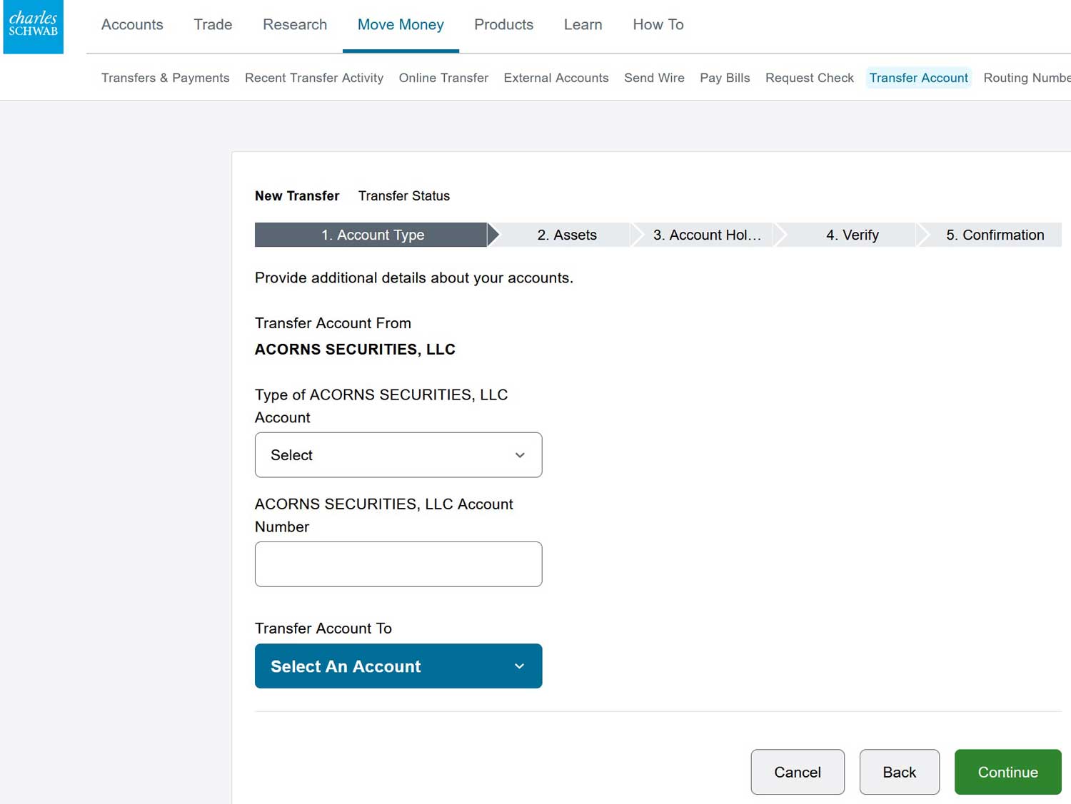 Transfer from Acorns to Schwab