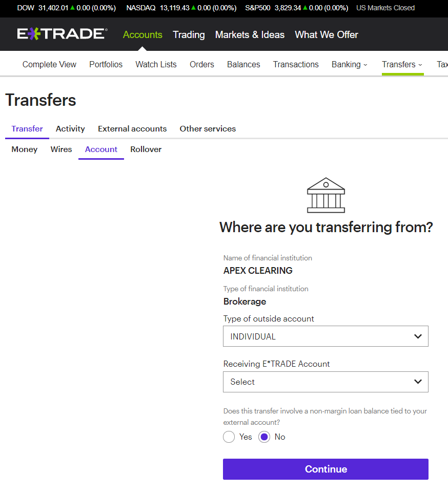 Transfer from eToro to Etrade