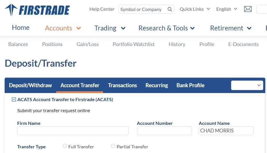 Transfer a Robinhood Account to Firstrade