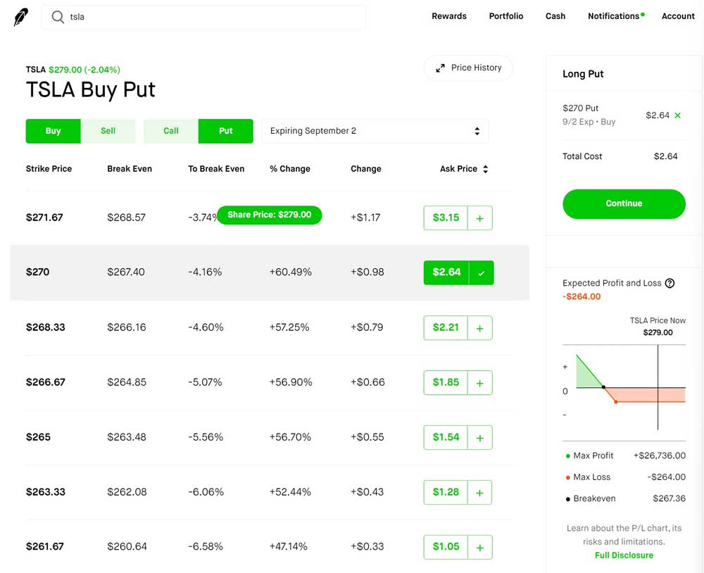 Robinhood Long Put Selection