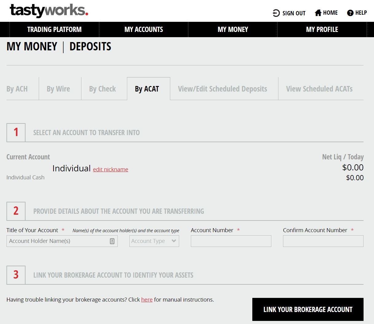 Tastytrade Transfer Account